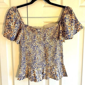 Patrons of Peace smocked bodice cropped sunflower top. Size XS